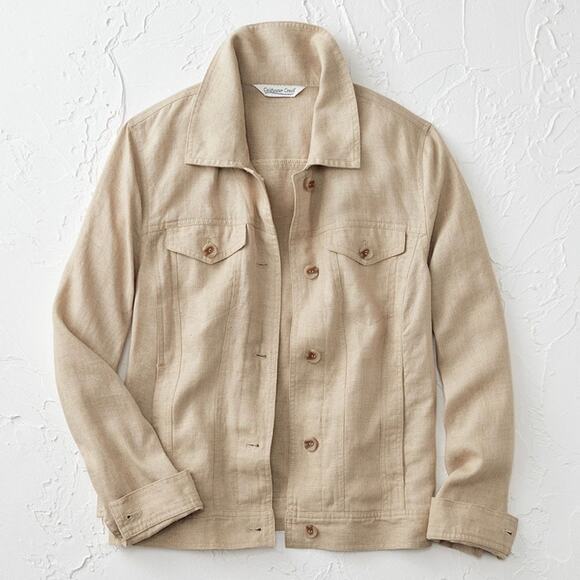 Coldwater Creek Journeys Lightweight Washable Linen Jacket Flax Khaki XL - Picture 1 of 10